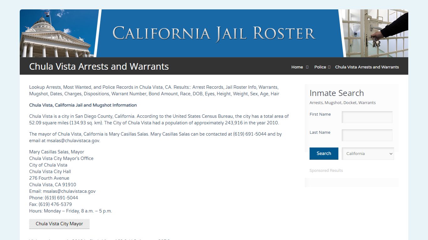 Chula Vista Arrests and Warrants | Jail Roster Search